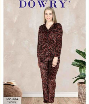 Dowry 09-884 Kadife Uzun Kol Bayan Pijama Takımı