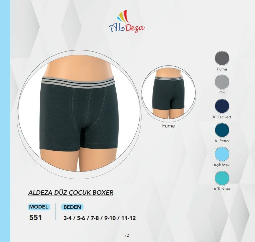 Aldeza 551 Düz Erkek Çocuk Boxer 12'li