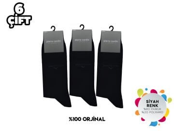 Pierre Cardin 536-Siyah Erkek Penye Likralı Çorap 6'lı