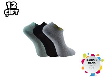 XGRİ POLO 34-2 Üç Boyutlu Bayan Penye Patik Çorap 12'li