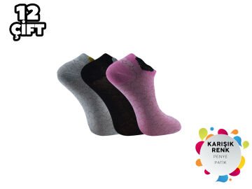 XGRİ POLO 34-1 Üç Boyutlu Bayan Penye Patik Çorap 12'li