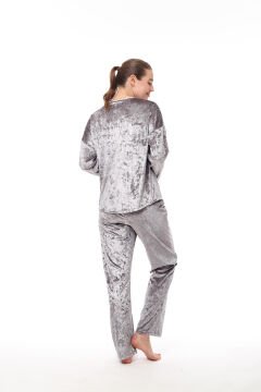 Pijadore 1507 Kadife Uzun Kollu Bayan Pijama Takım 4'lü