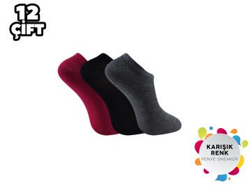İntegral 006 Karışık Renk Bayan Penye Sneakers Çorap 12'li