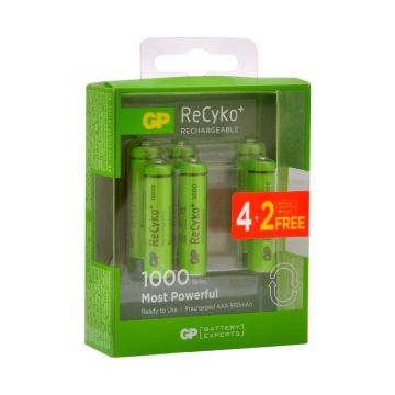 GP ReCyko AAA 1000 Series 4+2 950 mAh Şarjlı İnce Kalem Pil 6lı