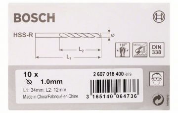 Metal matkap ucu HSS-R, DIN 338 1.0mm (10 adet)