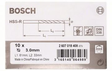 Metal matkap ucu HSS-R, DIN 338 3.0mm (10 adet)