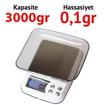 DM3-3000 Mini Hassas Terazi Hassasiyet 0,1 g. Max: 3000 gr.