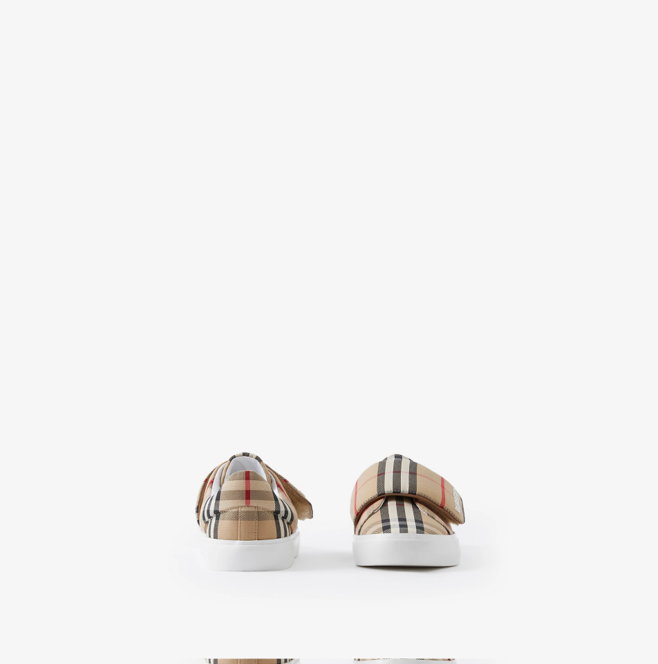 Vintage Check Cotton and Leather Sneakers - Kids Shoes, Patterned