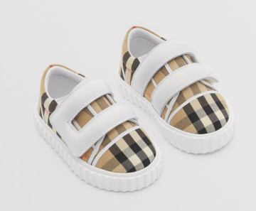 Vintage Check Cotton and Leather Sneakers - Baby Shoes, Patterned
