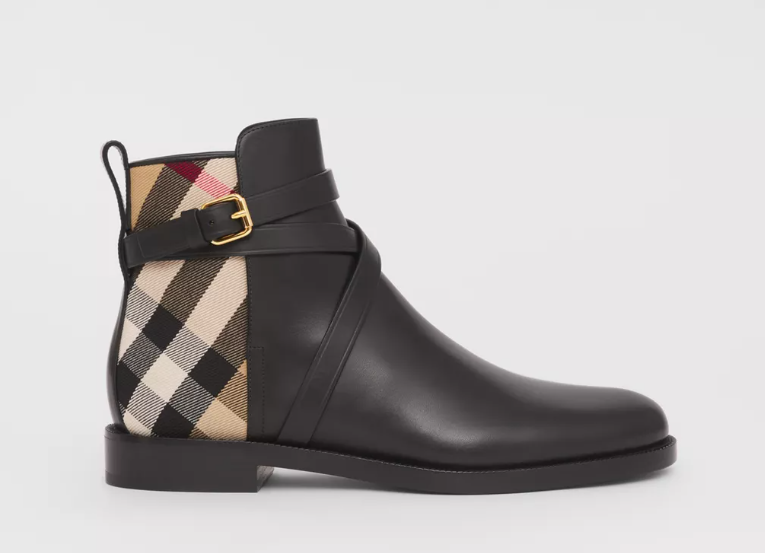 House check leather ankle boots cheap