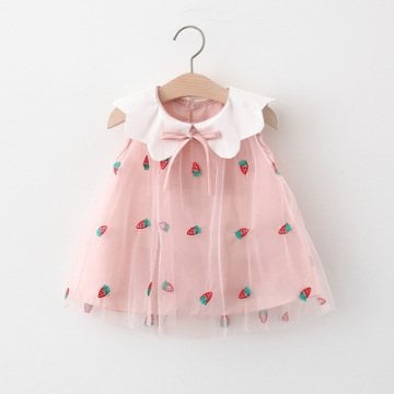 Beyaz Yakalı Strawberry Elbise, Pembe