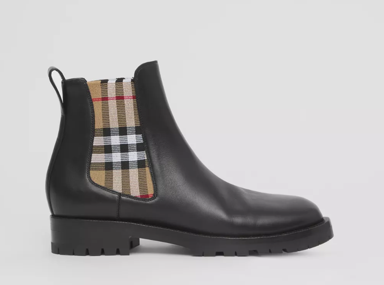 Vintage check detail leather chelsea boots shop