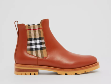 Vintage Check Detail Leather Chelsea Boots - Boots, Tan