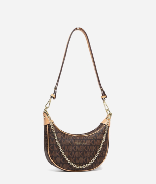 Chain Zip Shoulder Bag - Bag, Brown