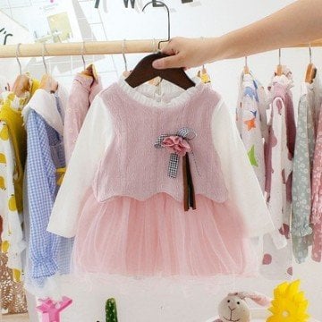 Tutu Dress with Knitted Vest, Pink