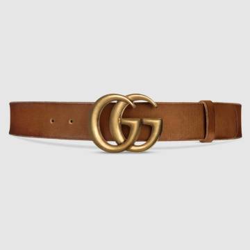 Leather belt with Double G buckle - Belt, Brown