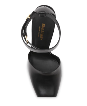 monogram motif leather peep-toe sandals - Ayakkabı, Siyah