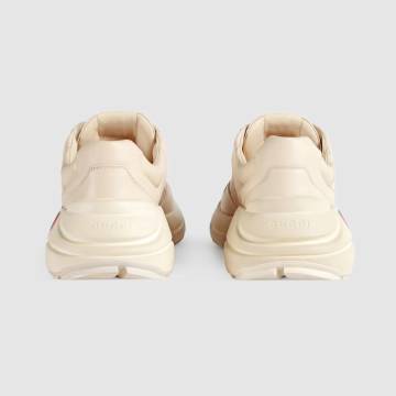 Rhyton Gucci logo leather sneaker - Shoes, Cream