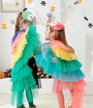 Parrot Fringed Tulle Costume - Parrot Cloak Costume with Green Tail
