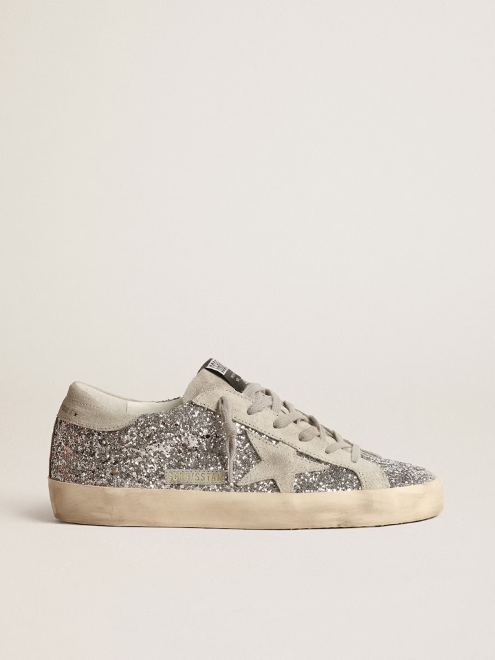 Women's Super-Star in silver glitter with ice-gray suede star - Ayakkabı