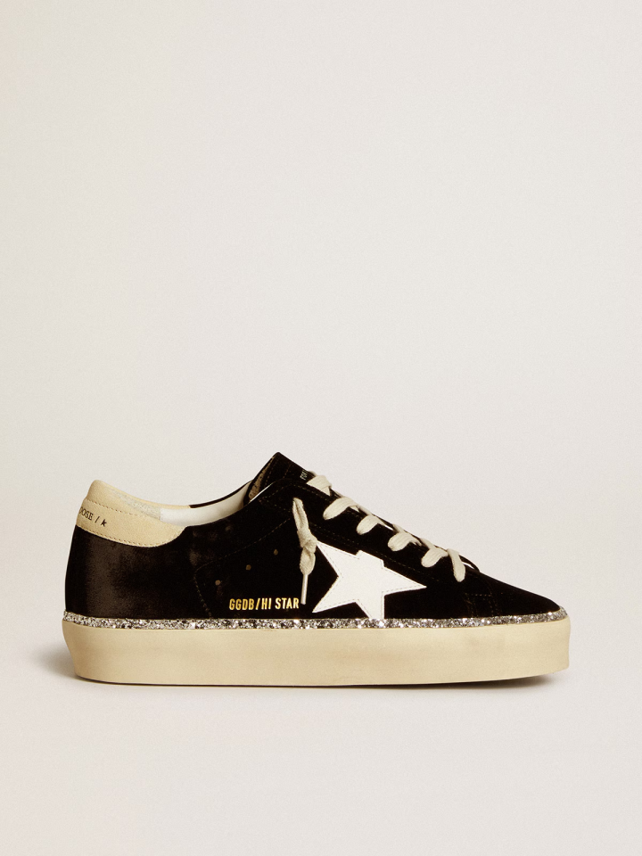 Hi Star in black velvet with white leather star and suede heel tab - Ayakkabı