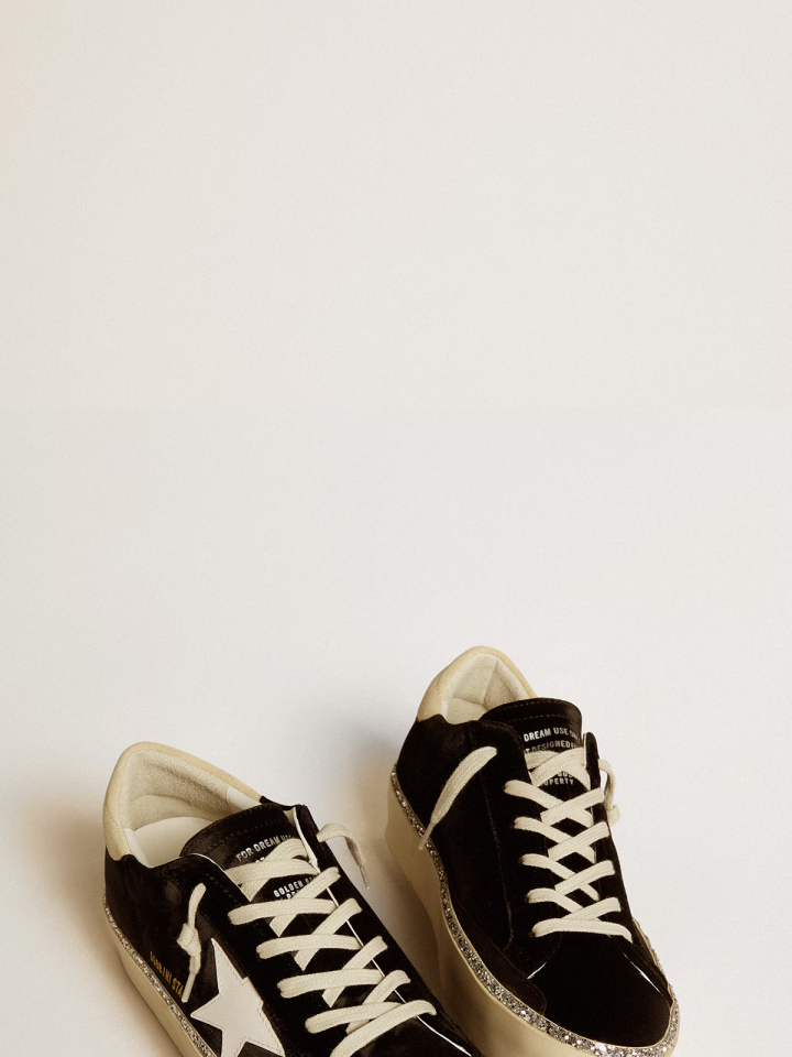 Hi Star in black velvet with white leather star and suede heel tab - Ayakkabı