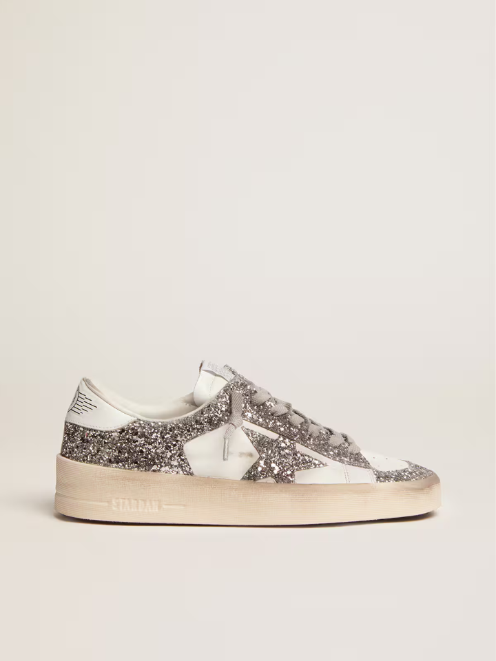 Women's Stardan in white leather and glitter - Ayakkabı
