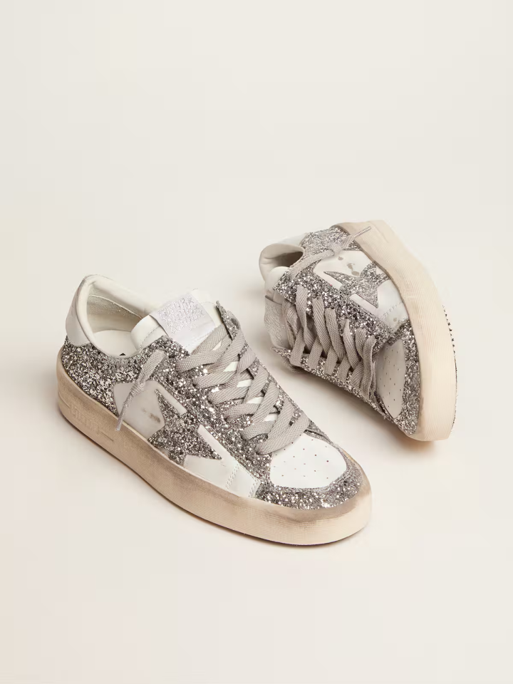 Women's Stardan in white leather and glitter - Ayakkabı