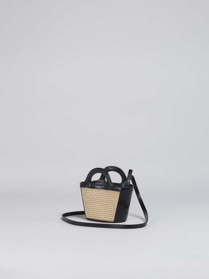 TROPICALIA MICRO BAG IN BLACK LEATHER AND RAFFIA - Çanta