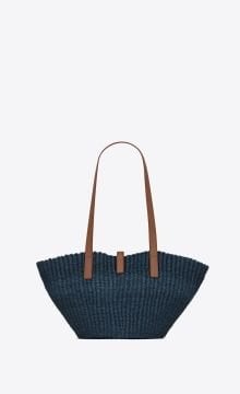 PANIER SMALL BAG IN CROCHET RAFFIA AND SMOOTH LEATHER - Bag, Navy Blue
