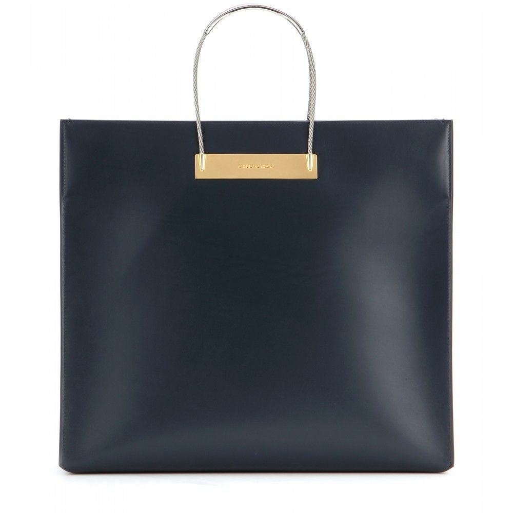 Cable Shopper Medium leather tote anta Lacivert Tote anta