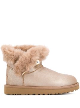 faux fur flat ankle boots - Boots, Rose