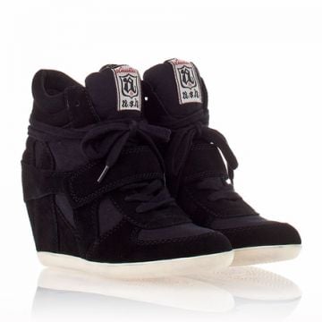 Bowie Suede and Canvas Wedge Sneaker - Shoes, Black