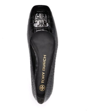 Crocodile-effect leather ballerina shoes - Flat shoes, Black