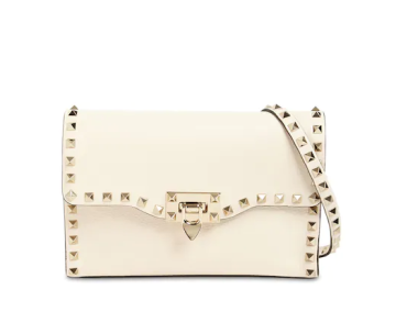 SMALL ROCKSTUD GRAINED LEATHER BAG - Bag, White