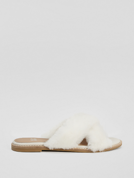 CROSS SHEARLING SLIPPER - Terlik, Beyaz