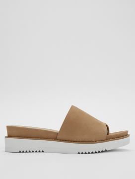 TOUCH TUMBLED NUBUCK LEATHER FLATFORM SANDAL - Terlik, Taba