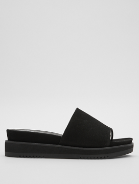 TOUCH TUMBLED NUBUCK LEATHER FLATFORM SANDAL - Terlik, Siyah