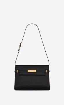 MANHATTAN SHOULDER BAG IN BOX SAINT LAURENT LEATHER - Çanta, Siyah