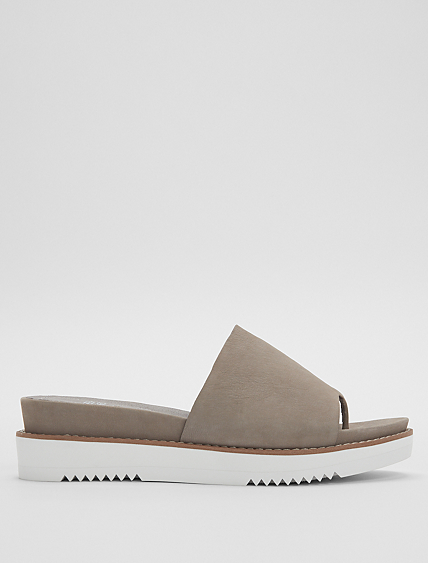 TOUCH TUMBLED NUBUCK LEATHER FLATFORM SANDAL - Terlik, Vizon