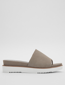 TOUCH TUMBLED NUBUCK LEATHER FLATFORM SANDAL - Terlik, Vizon