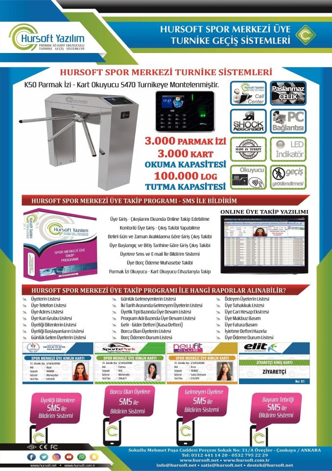HURSOFT K50 PARMAK İZİ OKUYUCU + HURSOFT SPOR MERKEZİ ÜYE TAKİP PROGRAMI