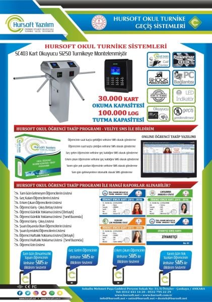 HURSOFT S1250 OKUL TURNİKE SİSTEMLERİ (4 ADET PARMAK İZLİ KART OKUYUCU TURNİKEYE MONTELİ)