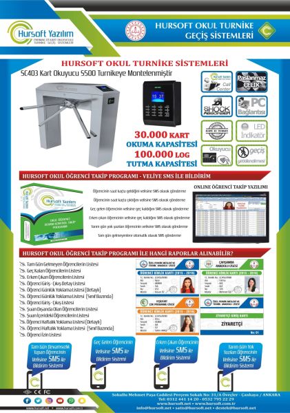 HURSOFT S500 KOLEJ TURNİKE SİSTEMLERİ (2 ADET KART OKUYUCU TURNİKEYE MONTELİ)