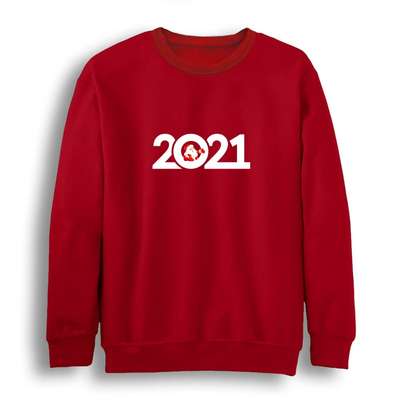 2021 Yeni Yıl Baskılı Bisiklet Yaka Sweatshirt