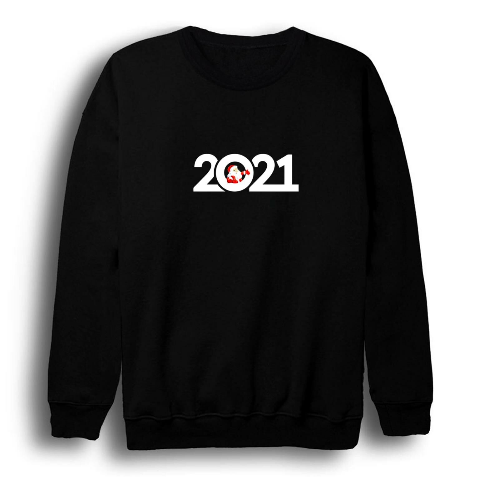 2021 Yeni Yıl Baskılı Bisiklet Yaka Sweatshirt