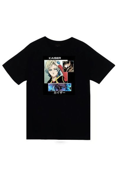 Blue Lock,  Michael Kaiser Anime Baskılı Unisex %100 Pamuk Siyah T-shirt