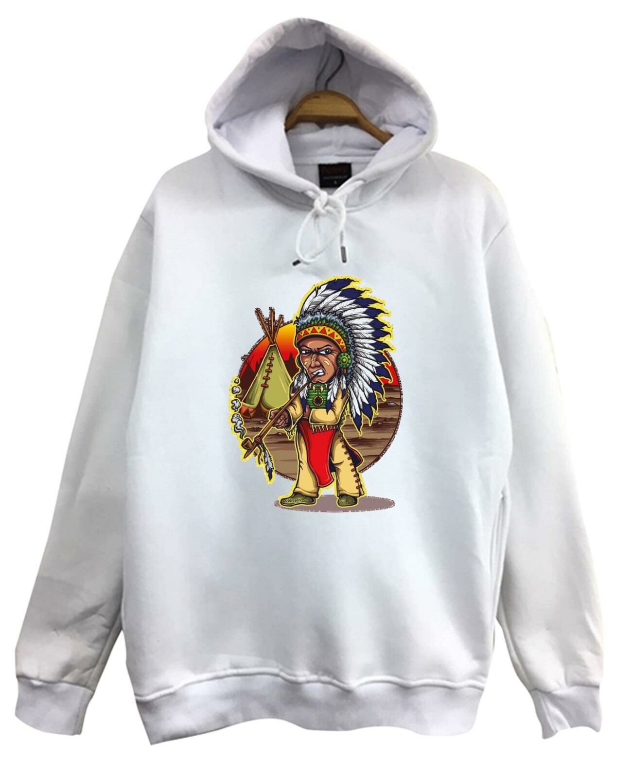 Kızılderili Indian Baskılı Kapüşonlu Sweatshirt