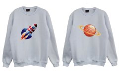 Saturn and Rocket Baskılı Sevgililer Günü Özel Sweatshirt