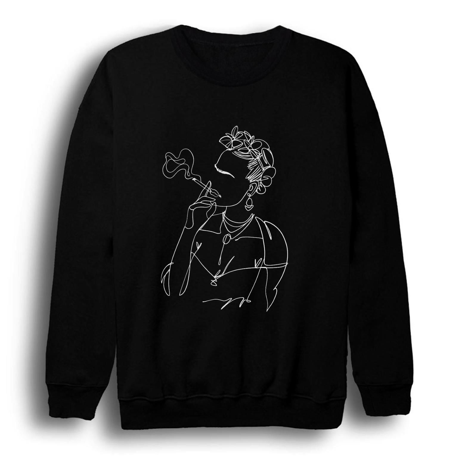 Frida Ressam Baskılı Bisiklet Yaka Sweatshirt